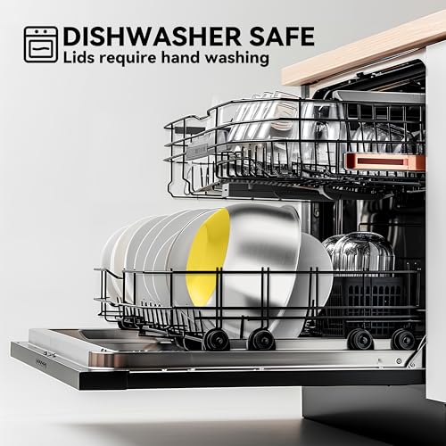 KITEISCAT Stainless Steel Mixing Bowls with Lids – Set of 5 Large Nesting Metal Bowls for Kitchen, Baking, Cooking, Food Prep & Storage, Non-Slip Base, Dishwasher Safe,Yellow - color: Yellow