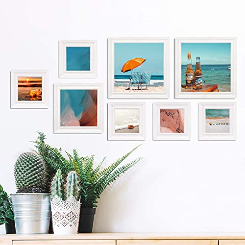 5x5 Picture Frames (3 Pack, Distressed White Wood Grain) Rustic Photo Frame Set with High Definition Glass for Wall Mount & Table Top Display - color: Distressed White, size: 5x5