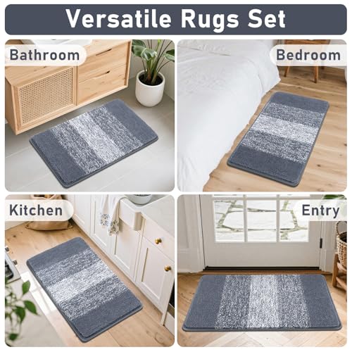 Bsmathom Bathroom Rug Set 4 Piece, Plush Microfiber Bath Mat, Dark Grey | Super Water Absorbent, Non Slip Machine Washable Bath Rug Sets with Toilet Lid Cover and U-shaped Contour Toilet Mat - color: Dark Grey, size: 18"x26"+20"x31"+U20"x24"+Cover19"x21"