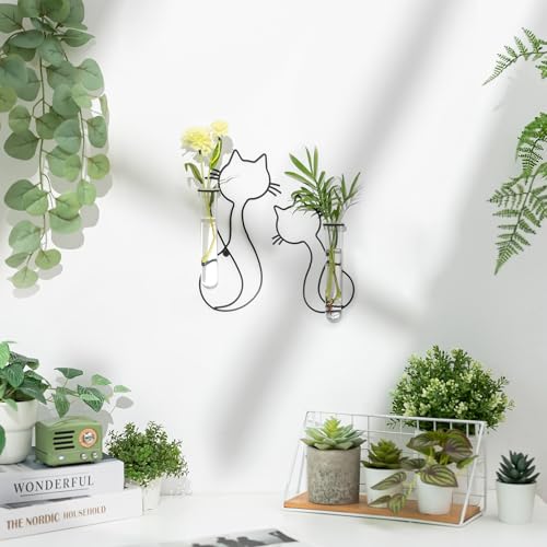 Metal Wall Propagation Station with Glass Tubes, Cat Wall Design | Removable Glass Tubes for Pothos, Plant Cuttings, Herbs, Air Plants and Single Flowers