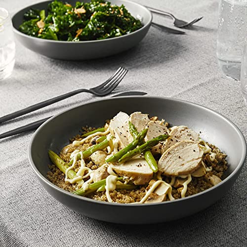 Y YHY Pasta Bowls Set of 6, Large Salad Serving Bowls, Porcelain Soup Bowls 30 Ounces, Wide and Flat, Microwave Dishwasher Safe, Matte Grey - color: Matte Gray, size: 30 oz