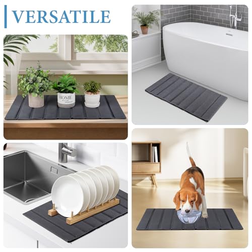 Heagoale Ultra Quick Drying Stone Bath Mat Diatomaceous Earth Shower Mat Non-Slip Foldable Dish Drying Mats for Bathroom Floor, Kitchen Counter, Pet, 23x15, Cool Gray - color: Grey