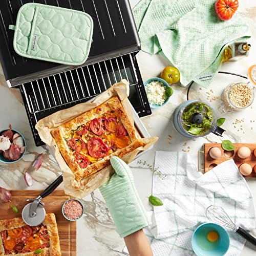 KITCHENAID Quilted Cotton Terry Cloth Oven Mitt, Pot Holder, Kitchen Towel 4-Pack Set, Heat Resistant, Silicone Grip, 16"x26", 7"x13" & 7"x10", Pistachio - color: Pistachio
