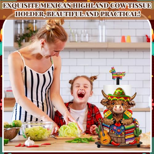 Cinco De Mayo Highland Cow Paper Towel Holder Mexican Taco Fiesta Kitchen Bathroom Decor Rustic Dispenser Kitchen Paper Holder Stand with Round Base for Countertop Toilet Home Accessories - style: Mexican