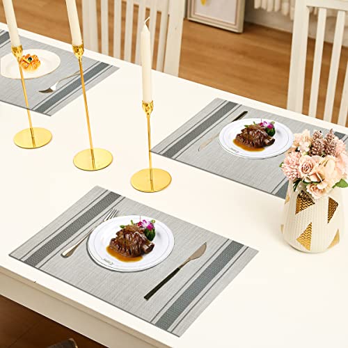 DACHUI Placemats Set of 4, Heat Resistant, Washable Woven Vinyl Place Mats - color: Grey Stripes, size: 4PCS