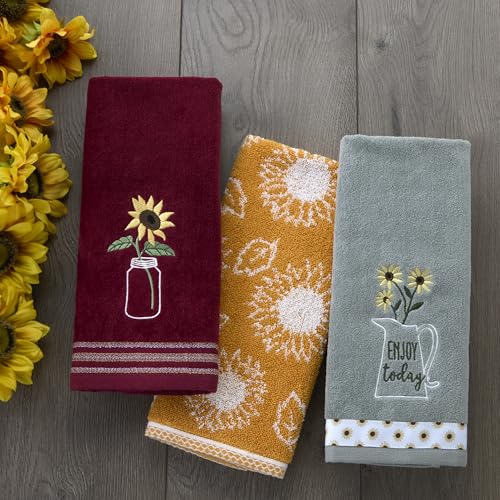 SKL Home by Saturday Knight Ltd. Sunflower In Jar 2 Pc Hand Towel Set, Wine - color: Sunflower in Jar, Wine