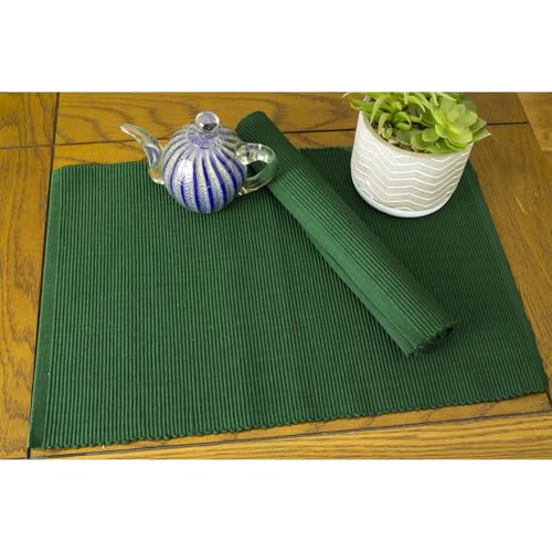100% Cotton Solid Woven Ribbed 13"x19" Green Placemat Set of 6