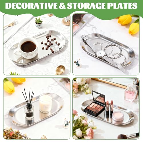 10PCS Stainless Steel Serving Tray Set Silver Platters for Serving Food Extra Small Metal Trays Decorative 7" Long Plate Oval Storage Tray Thickened Serving Dishes for Party Buffet Sushi Snack
