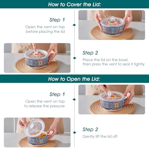 vancasso SIMI Serving Bowls with Lids, Ceramic Mixing Bowls Set of 4, Boho | Nesting Bowls for Food Storage, Prep, Stackable Bohemian Bowls, Dishwasher & Microwave Safe Gift Set, 60/36/20/10 OZ - size: 60/36/20/10 OZ (Set of 4)