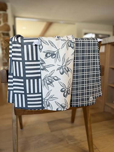 Kitchen Towels, Dish Towels for Kitchen, 3 Pc Kitchen Towel Set | Microfiber Waffle Towels, 16 x 26 inches, with Hanging Loops, Reusable Tea Towels, Cute Kitchen Towels - 3 Pack - color: Gray