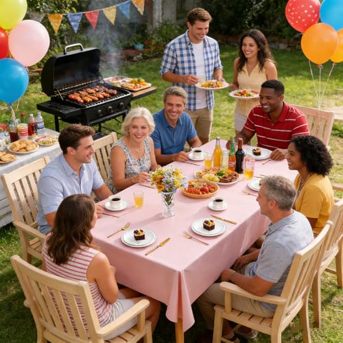 PVC Tablecloth Waterproof Rectangle Table Cloth, Oil Proof & 185°F Heat Resistant Wipeable Cover, Heavy Duty Non for Kitchen Dining Camping Festivities (70"x55") (Light Pink) - color: Light Pink