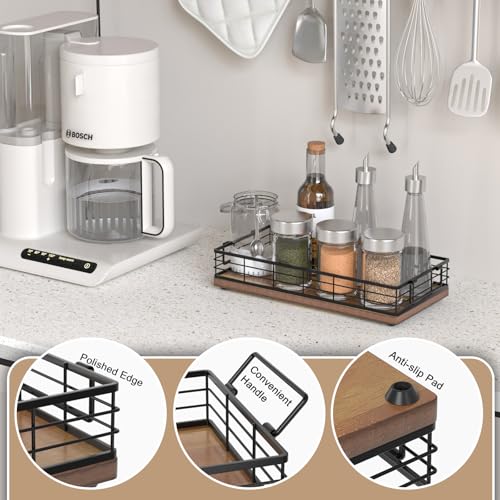 Toilet Paper Basket, 13 Inch Bathroom Toilet Tank Basket with Handles | Bathroom Basket, Back of Toilet Basket Toilet Tank Tray, Toilet Organizer for Toilet Paper Storage Toiletries, Acacia & Black - color: Acacia & Black
