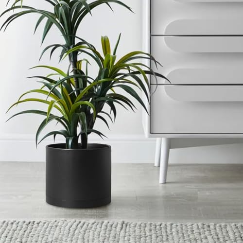 Giraffe Creation 10 Inch Cylinder Plant Pot, Modern Round Planter with Drainage Holes and Saucer, Lightweight Plastic Flower Pot for Indoor Outdoor Plants, Black - color: Black 10 Inch
