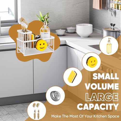 Sponge Holder for Kitchen Sink,Smiley Face Sink Caddy with Removable Brush Holder,Self-Draining Sponge Caddy for Sponge,Soap,Dish Brush,Scrubber,Kitchen Essentials and Gadgets-White - color: 1 Tier White