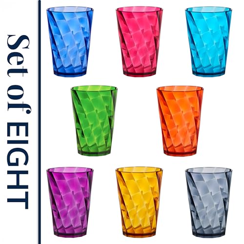 US Acrylic Optix Mini Plastic Reusable Drinking Glasses (Set of 8) 8oz Juice Cups in Jewel Tone Colors | BPA-Free Tumblers, Made in USA | Top-Rack Dishwasher Safe - size: 8 ounces