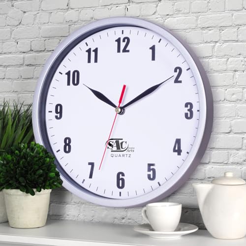 SAC SMARTEN ARTS Silent Wall Clocks Battery Operated Wall Clock for Kids White Non-Ticking Easy to Read Wall Clock for Bathroom Kitchen Living Room Bedroom in 8 Inches - color: 02 Silver