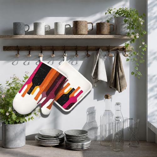 Red Wine Bottle Oven Mitt and Pot Holder with Silicone Heat Resistant Kitchen for Cooking BBQ Baking Grilling Cooking Protection - color: Red Wine Bottle