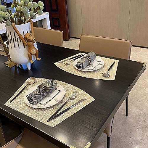 Woven Vinyl Placemats for Dining Table Durable Heat Resistant Washable Wedge Placemats for Round Table,Placemats Set of 6,Gold - color: Wedge:gold