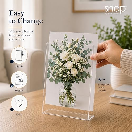Snap 7x5 Clear Picture Frame 12 Pack: Frameless L-Shape Desktop Stand, Photo Frame and Sign Holder, Clear Acrylic Style Tabletop Display, 7 x 5 - size: 7" x 5"