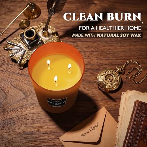 HomeLights Scented Candles - Large Jar Aromatherapy, Natural Soy Wax, 130 Hour Long Burning, Fireside Wood & Glow - color: Fireside Wood & Glow