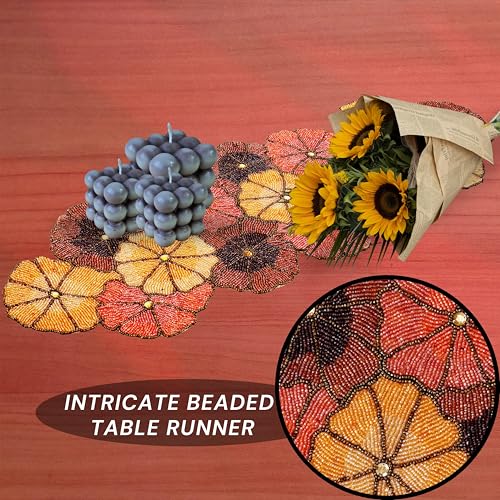 Multicolor Beaded Table Runner, 36 in, Farmhouse Holiday | 13x36 in, glass beads on polyester satin backing, non-slip, weddings, Christmas, baby showers, birthdays - color: Dark Brown/Yellow, size: 36"x13"