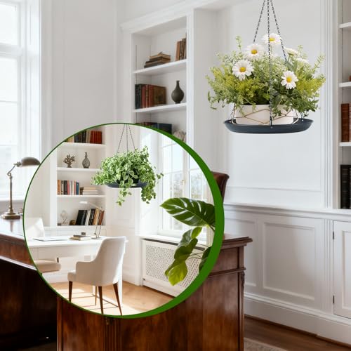 Plant Hanger Indoor Outdoor, 2-Pack Black Metal Hanging Plant Shelf & Window Planter Basket with 9.8/11.8 Inch Trays - Heavy Duty Plant (11.8in-2PCS, 2PACK) - size: 11.8in-2PCS