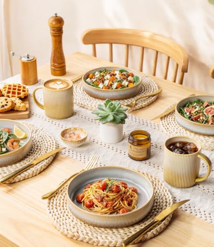 7.5" Ceramic Pasta Bowls Set of 4, Salad Bowls | Versatile Serving Bowls for Pasta, Salad, Fruit & Noodles, Housewarming & Wedding Gift, Autumn Haze - color: Autumn Haze, size: 7.5 Inch