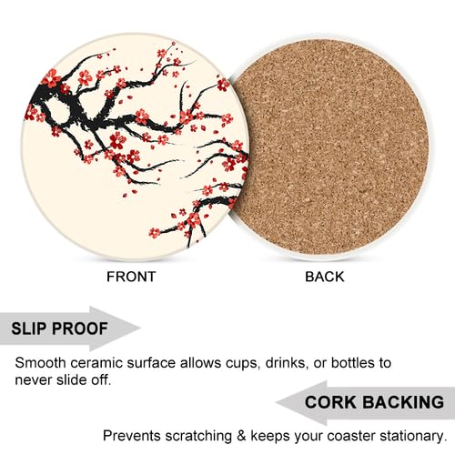 Ceramic Coasters Set of 6 Absorbent Stone Drink Coasters with Holder,Non-Slip Cork Backing, Coasters for Coffee Table,Desk & Home Decor