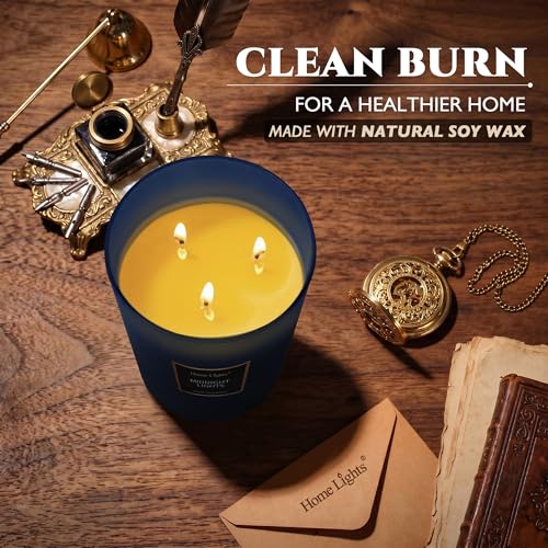HomeLights Highly Scented Soy Candles Big 33.3 oz for Home. 3 Cotton Wicks, Smokeless Long Lasting 130 hrs in Midnight Lights. 5x6, Great Gift for Women & Men - color: Midnight Lights