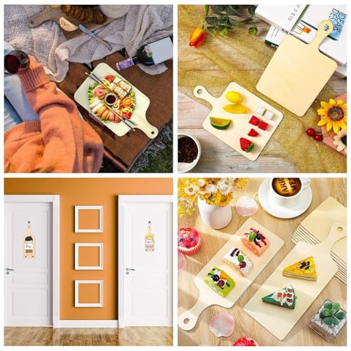 10 pcs 10 Styles Wooden Mini Cutting Board with Handle Unfinished Rectangle Round Wooden Craft Paddle Boards for DIY Home Kitchen Fruit Decor
