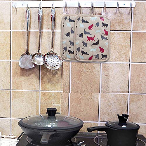 Pot Holders Set of 2,Non Slip Clear Silicone Printed Potholdes | Resistant 480 ℉,Comfortable Cotton Lining Kitchen Women Men Cooking Baking Microwave (Cat, Khaki Potholders) - color: Cat, Khaki Potholders