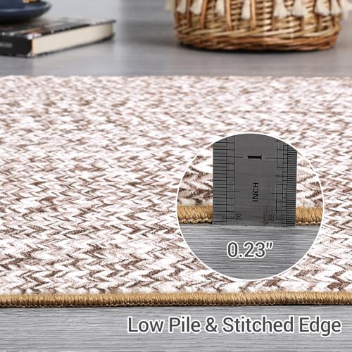ROYHOME Runner Rug Print Braided Hallway Runner Washable Entryway Rug | Stain Resistant Non-Slip Area Rug Farmhouse Solid Printed Textured Carpet for Bedroom Laundry Kitchen, Beige/Grey, 2' x 6' - color: Beige/Grey, size: 2' x 6' (Rectangular)