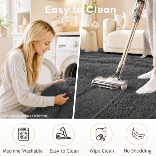 Ophanie Small Rug Washable Non Slip Throw Bedside Area Rugs, Fluffy Soft Mini Bedroom Carpet, 1.5x2.5,1.5x4 and 1.5x5 Rug Set, 3 Piece Grey with Over 99 pcs Pile fibers - color: 1- Grey, size: 1.5' x 2.5' + 1.5' x 4' + 1.5' x 5' (Rectangular)