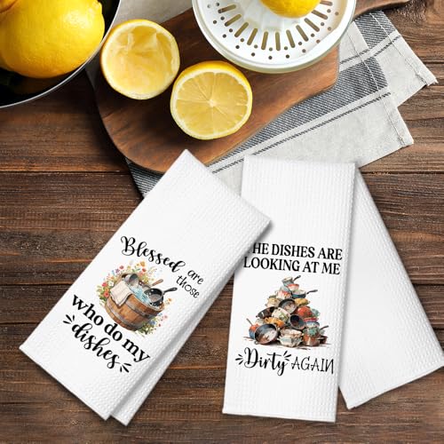 The Dishes are Looking at Me Dirty Again Kitchen Towels 2 Pack, Kitchen Towels Set, Funny Kitchen Towels with Saying, New Home Housewarming Gifts for Wife Neighbor Friends - color: Dishes