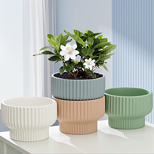 Puoyik 2 Piece Set of Flower Pots 8/6 inches, Ceramic Flower Pots with Drainage Holes, Indoor and Outdoor Plant Flower Planter (7.8/5.9 Green) - color: 7.8/5.9 Green
