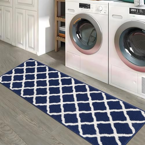 SHACOS Kitchen Runner Rugs 2x6 ft Washable Rug Runner Dirt Trapping Non Slip Rubber Backing Hallway Entryway Runners Laundry Room Floor Carpet Mats, Navy Blue - color: Navy Blue, size: 2' x 6'