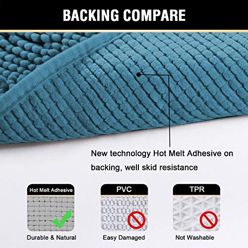 H.VERSAILTEX Bathroom Rugs Luxury Chenille 2 Piece Mats, Soft Plush 32''x20'' Bath Rug + 20''x20'' Toilet Mat Microfiber Shaggy Carpet, Super Absorbent mats, Machine Washable (Dark Teal) - color: Dark Teal, size: 20" x 32" Plus 20" x 20"