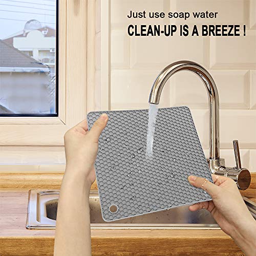 Walfos Silicone Trivet Mats - 4 Heat Resistant Pot Holders, Multipurpose Non-Slip Hot Pads for Kitchen Potholders, Hot Dishers, Jar Opener, Spoon Holder, Food Grade Silicone & BPA Free (Nordic Grey) - style: 7.1+7in, 4 Grey Round + Rectangle