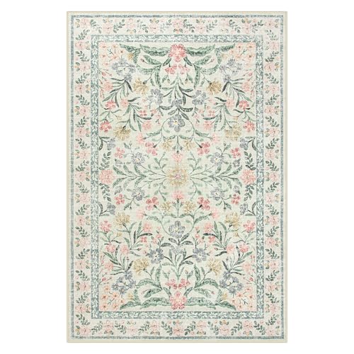 Lahome Boho Beige Rugs for Living Room 6x9, Washable Kids Rugs for Bedroom Girls, Farmhouse Soft Baby Carpet for Nursery, Non-Slip Carpet for Dining Room Playroom, Beige | Soft Baby Girls Carpet for Nursery, Non-Slip Carpet for Dining Room Playroom, Beige