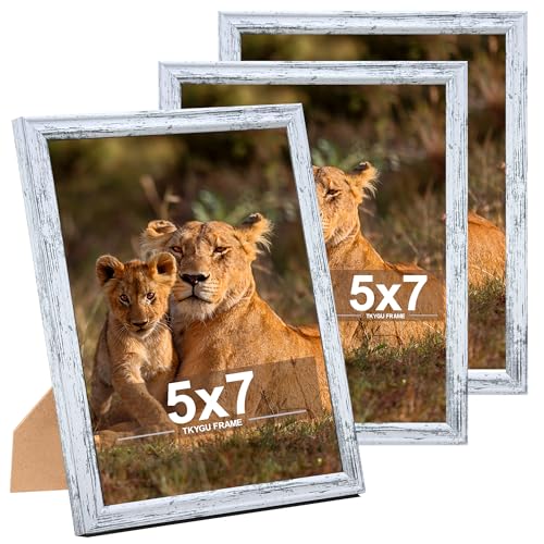 5x7 Picture Frame set of 3, Modern Style Wooed Frame Rustic White,Table Top or Wall Mount best gift - color: Rustic White -3PCS, size: 5x7in