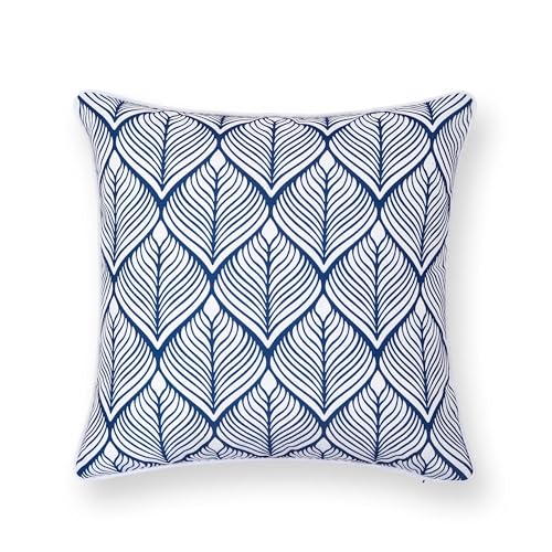 Hofdeco Premium Coastal Patio Indoor Outdoor Throw Pillow Cover Only, 20"x20" Water Repellent for Backyard, Couch, Navy Blue Print Geometric Leafs - color: Navy Blue Geometric Leafs 20"x20"