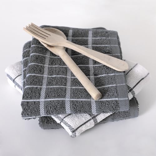 Ritz Premium 100% Cotton Terry Check Kitchen Dish Towels - Highly Absorbent, Super Soft, Long-Lasting, 25"x15", 3-Pack, Gray - color: Gray, size: 3-Pack - Kitchen Towel
