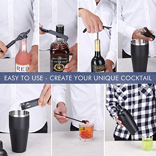 JNWINOG Cocktail Shaker Set Stainless Steel Bartending Kit 18.6oz Cocktail Bar Set Cocktail Mix Drink Making Kit Professional Bar and Home Drink Bar Tools for Bartender (Matte Black, 9Pcs) - color: Matte Black, size: 9Pcs