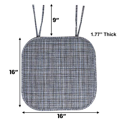 Sweet Home Collection Chair Cushion Memory Foam Pads with Ties Honeycomb Pattern Slip Non Skid Rubber Back Rounded Square 16" x 16" Seat Cover, 12 Pack, Aria Blue/Black 4 Pack - color: Aria Blue/Black, size: 12 Count (Pack of 1)