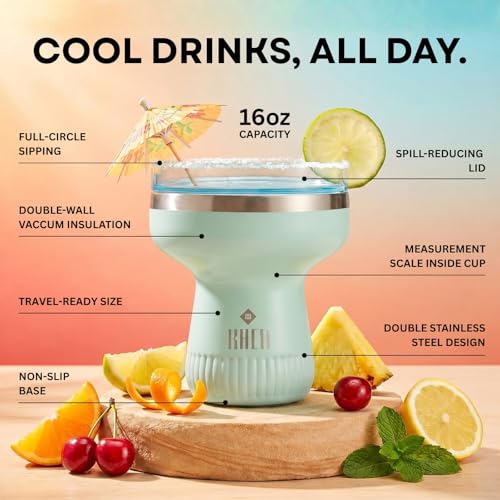 Double Wall Insulated Margarita Tumbler, Cocktail Cup - Sea Glass, 16 oz | Keeps Drinks Cold 12+ Hours, Shatterproof, Portable, Travel Friendly Perfect for Margaritas, Martinis, Cocktails & Mix Drinks - color: Sea Glass