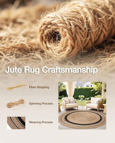 LUMI 4' Round Natural Jute Area Rug, Braided Farmhouse Rug - color: Maple Mist, size: 4'x4'