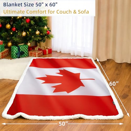 Catalonia Sherpa Fleece Blanket,Canada National Flag Maple Leaf Print Patriotic Plush Super Soft Warm Reversible Polar Throws for Couch Bed 60” x 50” - color: Canada Flag