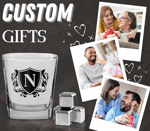 Whisky Gifts for Men, Personalized Initial Whiskey Glass with Whiskey Stones for Dad, Boyfriend, Best Friends, Coworkers, Husband, Brother, Uncle and Boss on Father's Day, Boss Day and Birthday - N - color: N