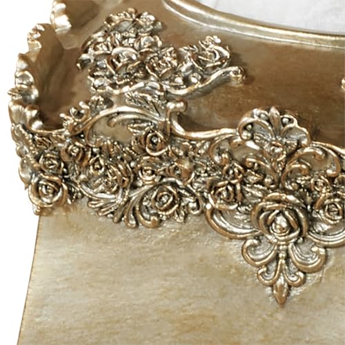 Victoria Rose Tissue Cover, Satin Gold | Resin, Handpainted, Dimensional Flowers, Blooms, and Scrolls, Scalloped Edges, Holds Boutique Size Tissue Box