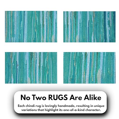 Ramanta Home Hand Woven Cotton Chindi Rag Rug 2'x3' - Teal | Recycled Reversible Rug, Boho Farmhouse - Living Room, Kitchen, Entryway- 24"x36" - color: Teal, size: 2 x 3 feet